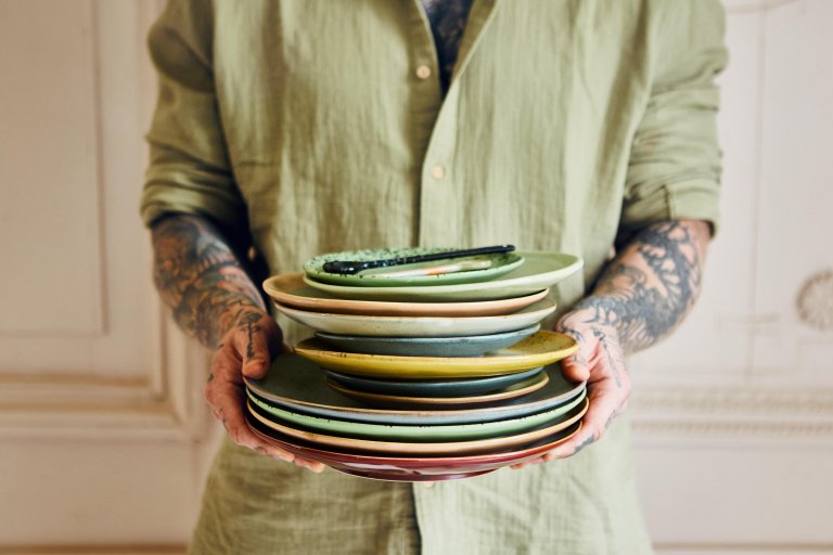 HKliving 70's Ceramic gebaksbordje Ø17.5 set van 2 Horizon