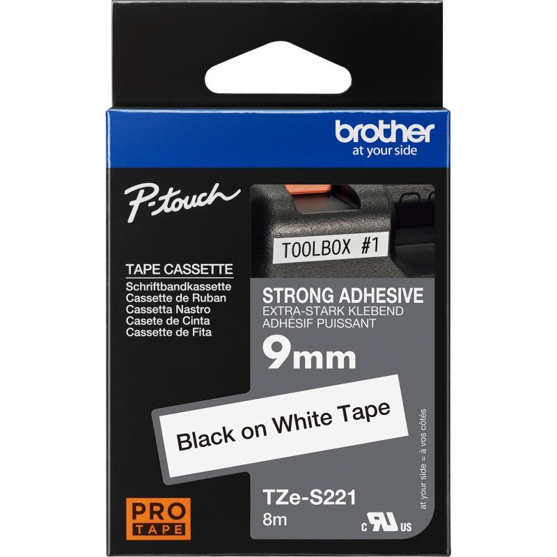 Ruban laminé Brother 9 mm TZE S221 blanc écriture noire