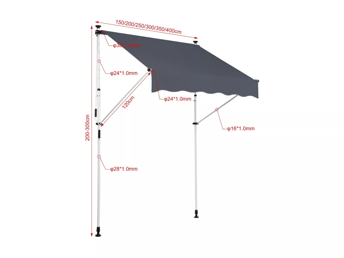 Auvent - Tissu - 400 x 120cm - Anthracite - Westerly