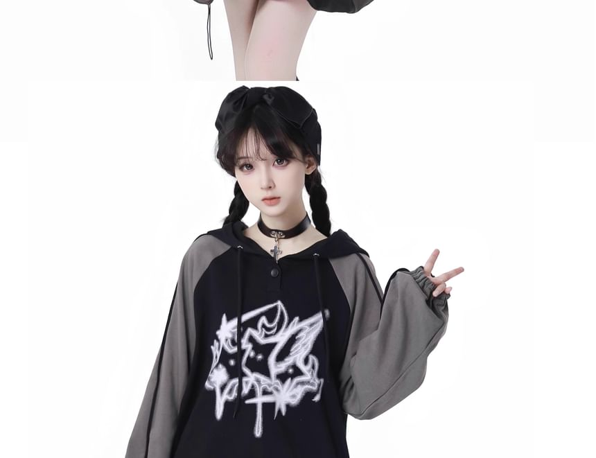 Florimi - Grafische print raglan hoodie met trekkoord