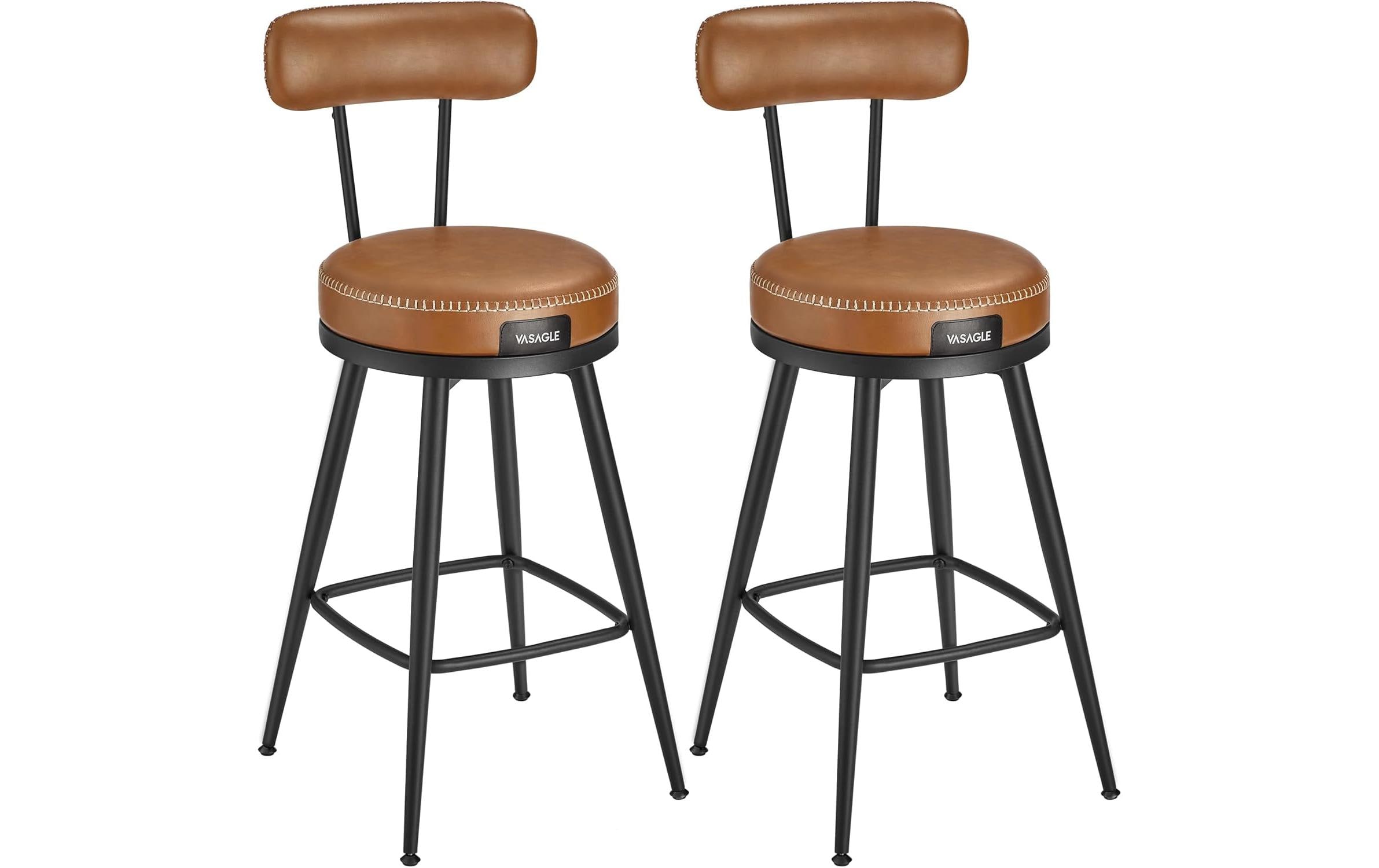 Barhocker 2er Set 54 x 90.5 cm, Braun/Schwarz<br>Stabile Barstühle aus Kunstleder