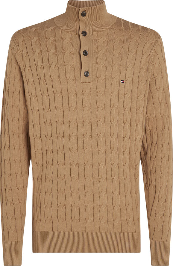 Tommy Hilfiger CLASSIC COTTON CABLE BTTN MOCK Safari canvas