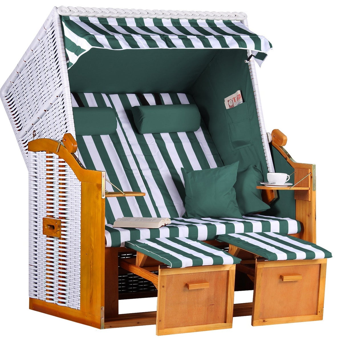 Baltic PE strandstoel, wit, groen en wit design