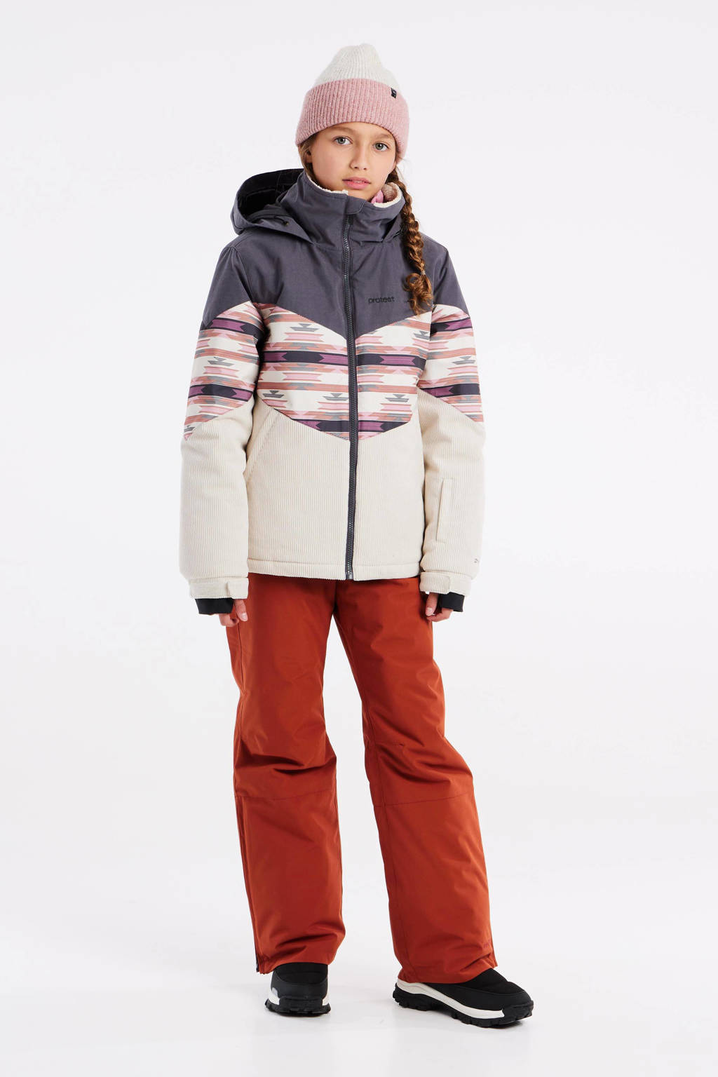 Protest ski-jack PRTSWAN JR offwhite/grijs/roze