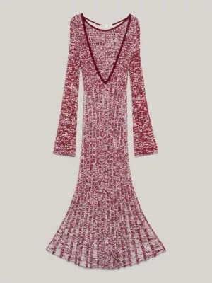 Vestido justo de malha canelada mesclada