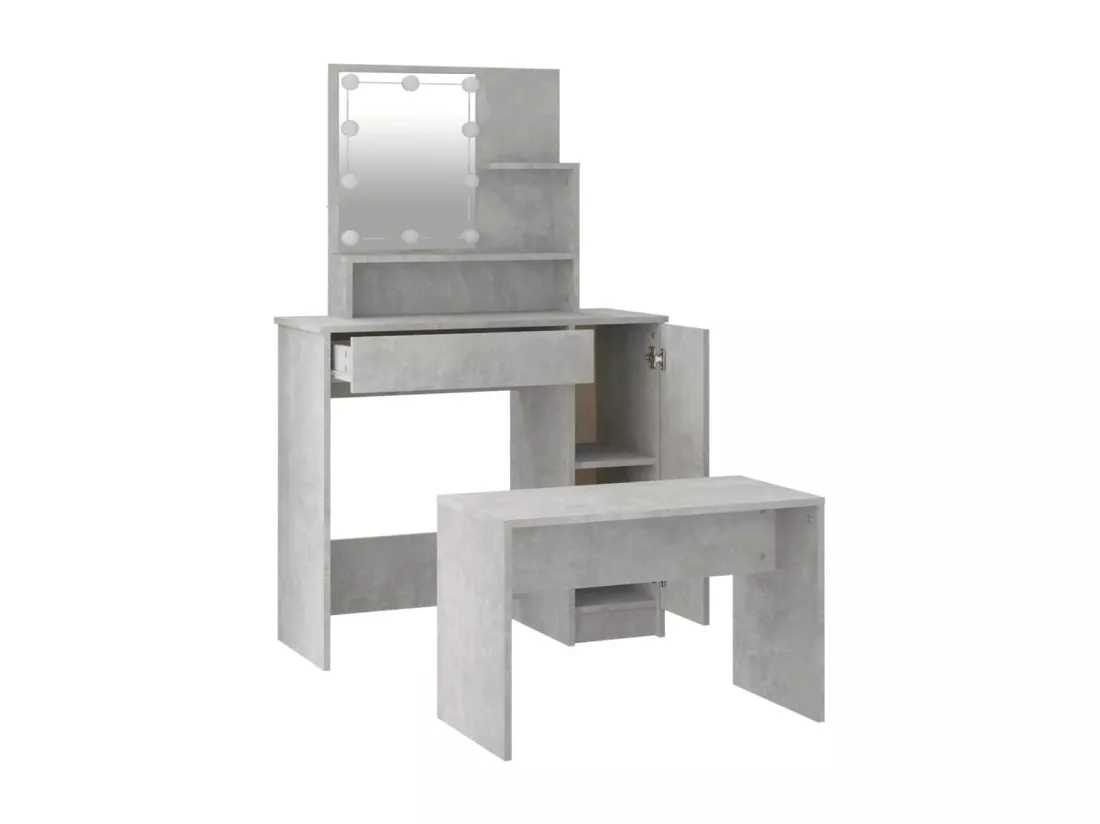 Ensemble de coiffeuse avec LED Gris béton Bois d'ingénierie