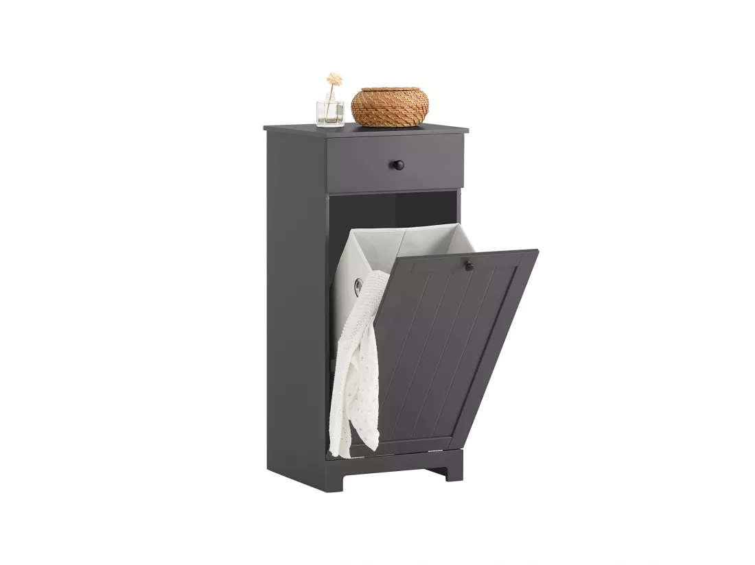 Meuble Bas De Salle De Bain Armoire Toilette Avec 1 Tiroir 1 Panier À Linge Gris Foncé, BZr21-dg
