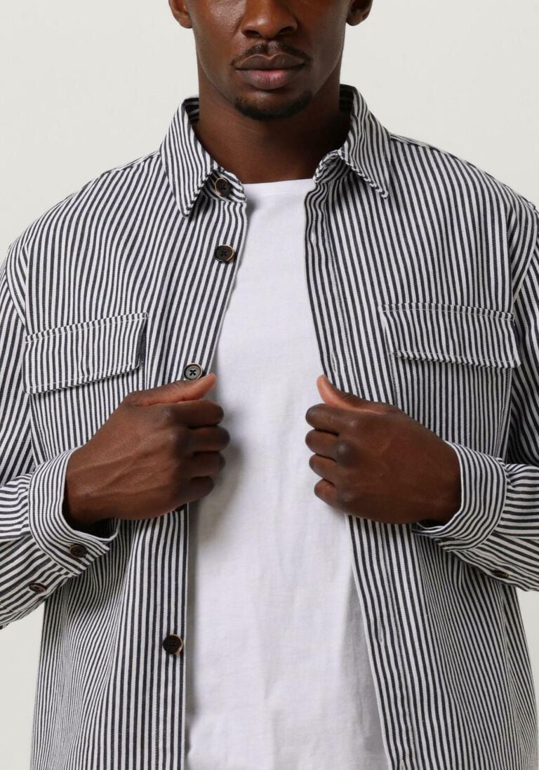 ANERKJENDT donkerblauwe anerkjendt overshirt akoscar canvas stripe os