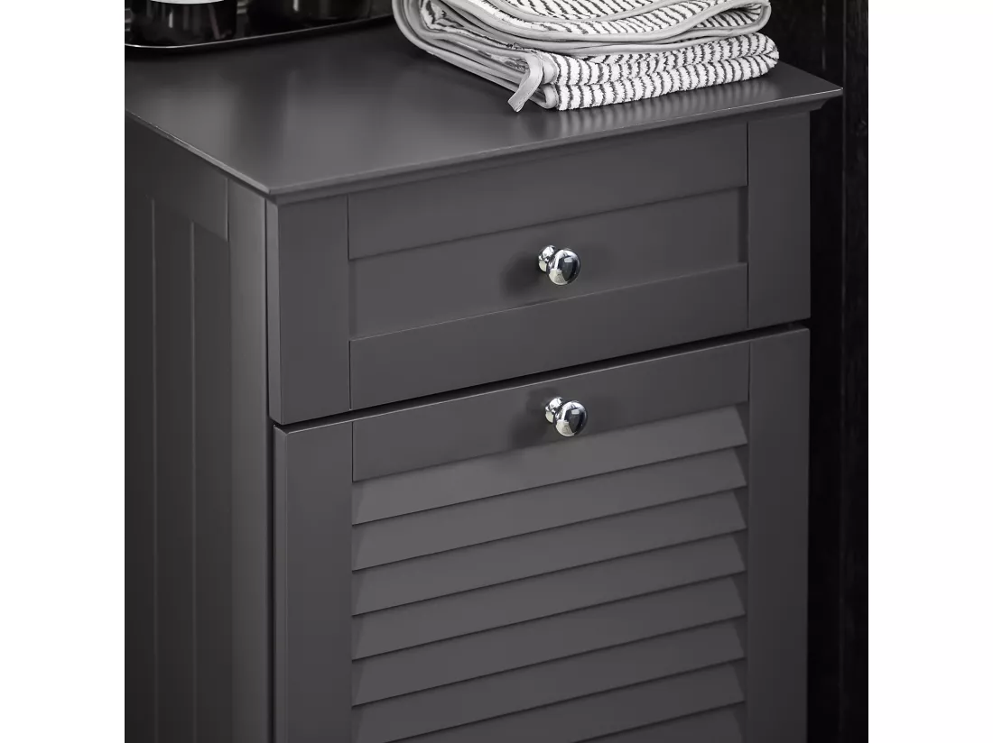 SoBuy Meuble Bas de Salle de Bain Armoire Toilette avec 1 Tiroir et 1 Panier à Linge, BZR73-DG