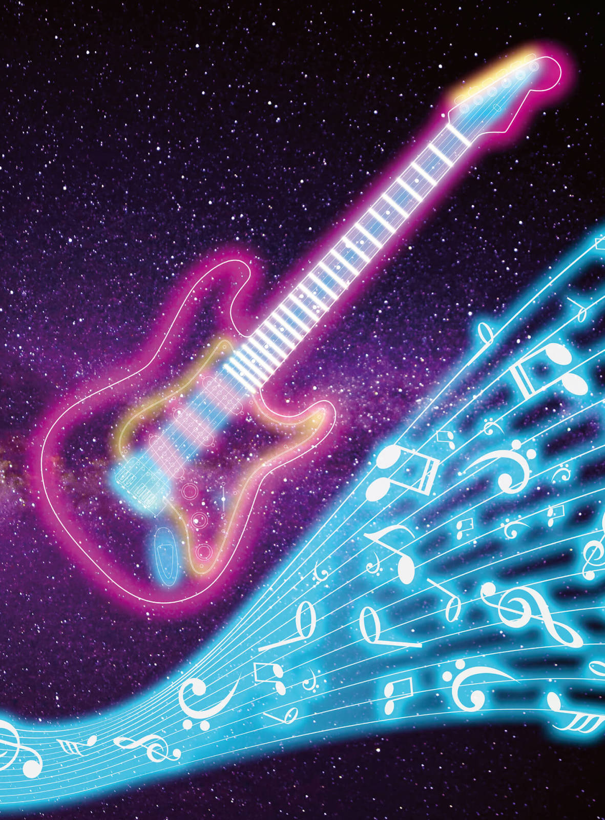 Fototapete DESIGNWALLS 2.0 - lila-türkis - Gitarre - 2,6 Meter