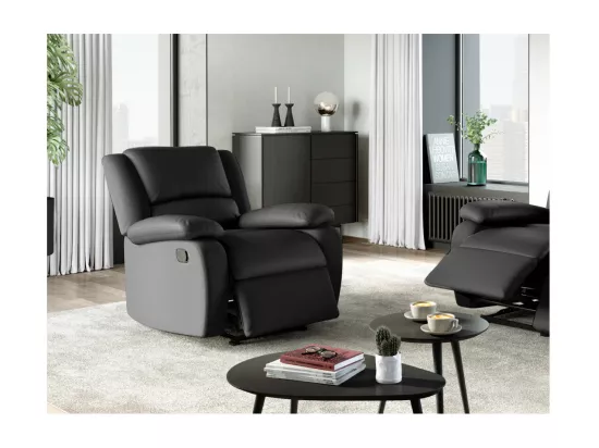 Fauteuil Relaxation 1 place Simili cuir Léo - Noir - L88 x 93 x 96cm - Loungitude