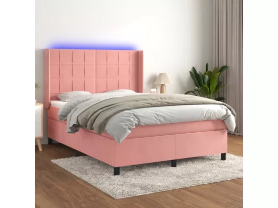 Sommier tapissier avec matelas et LED Rose 140x200 cm Velours
