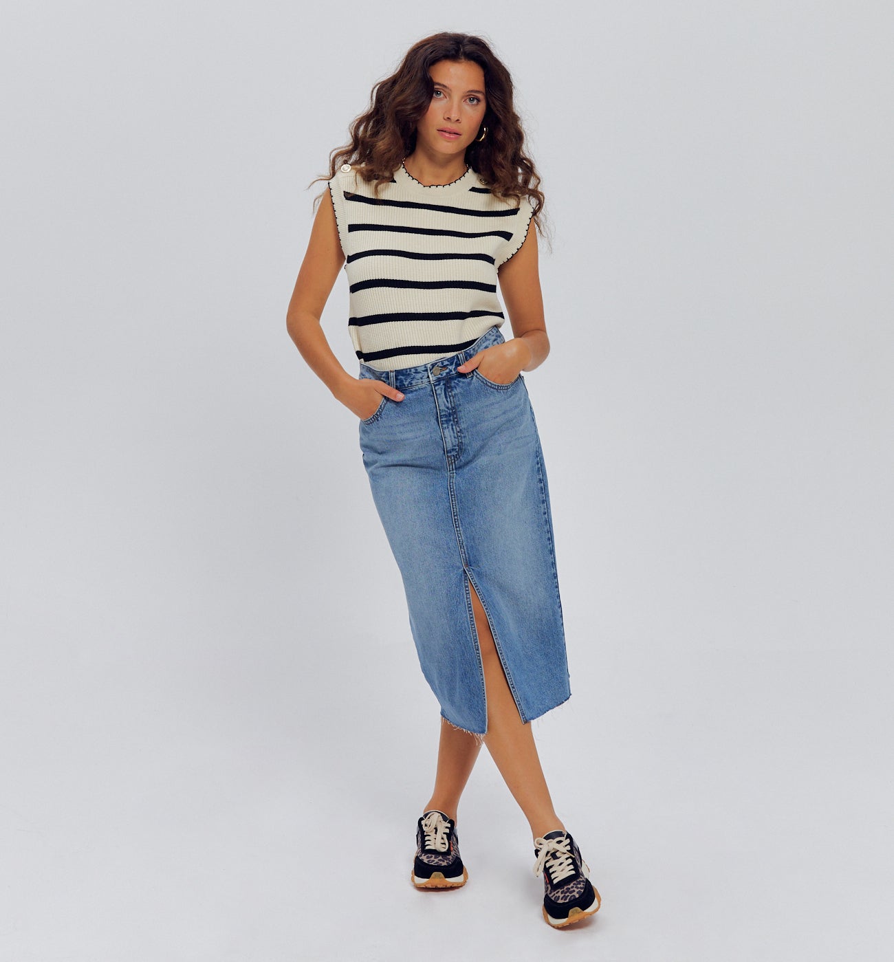 Pull marin sans manches - Rayé marine
