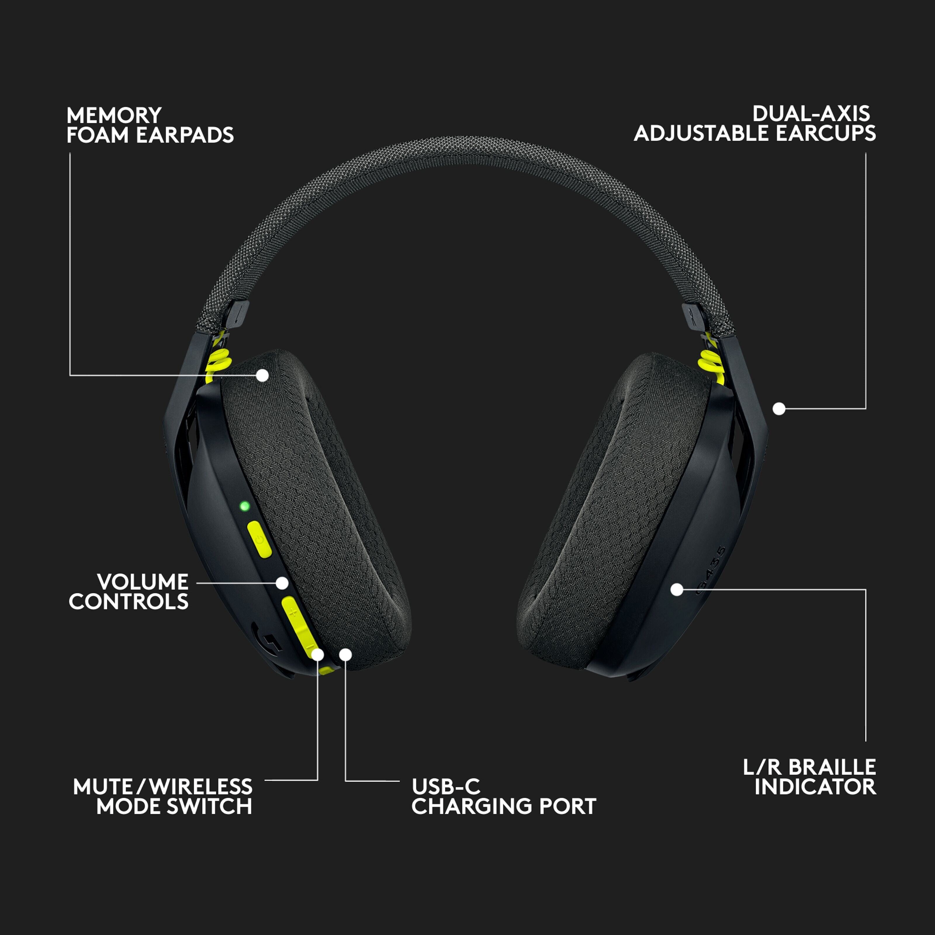 Logitech G 435 Lightspeed Trådløst gamingheadset Svart & Neongul