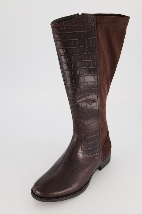 Lederstiefel, Krokoprägung, Reißverschluss, Weite H
