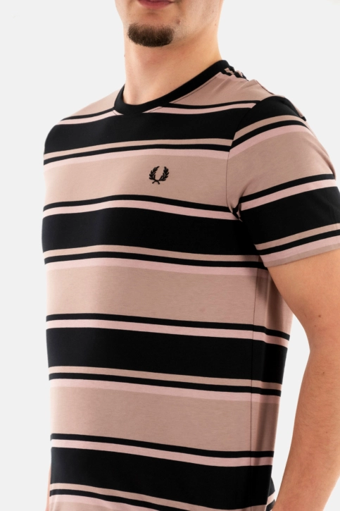 Tee shirt fred perry bold stripe u89 dkpink/dustro/bk