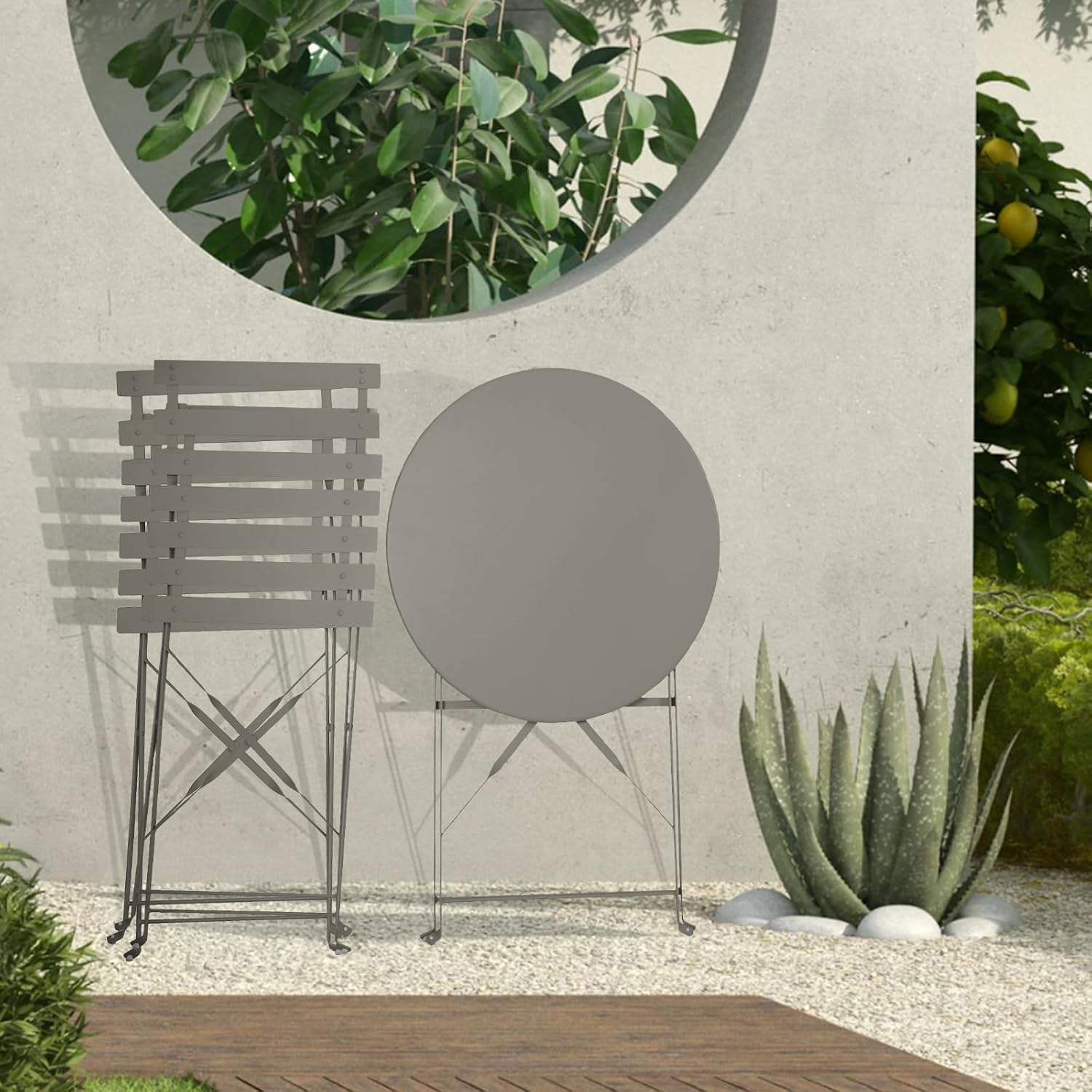 SVITA Bistro-Set 3-teilig Gartenset Garnitur Metall-Möbel Stuhl Tisch Klapp-Möbel Balkon-Set Taupe