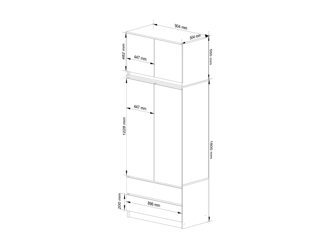 Armoire avec surmeuble AKORD S90 Wengé 90 cm 2 portes 2 tiroirs façade Chêne Sonoma 6 étagères 90x51x234 cm