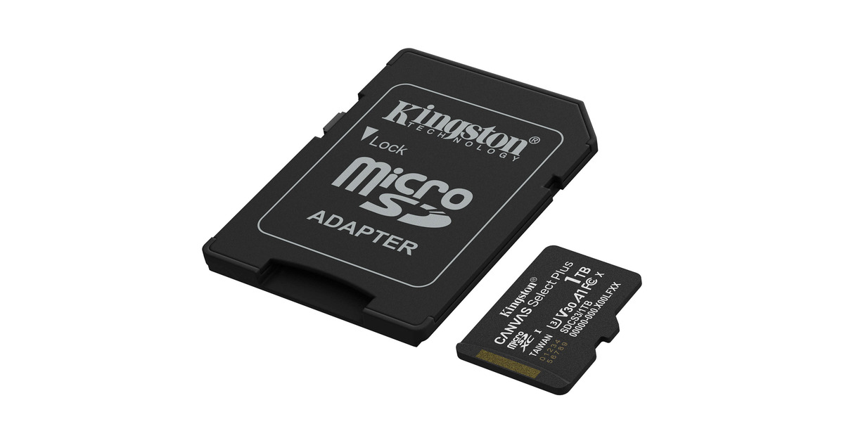 KingstonCanvas Select Plus 1 TB MicroSDXC geheugenkaart  (Zwart, UHS-I U3, Class 10, V30, Incl. SD Adapter)