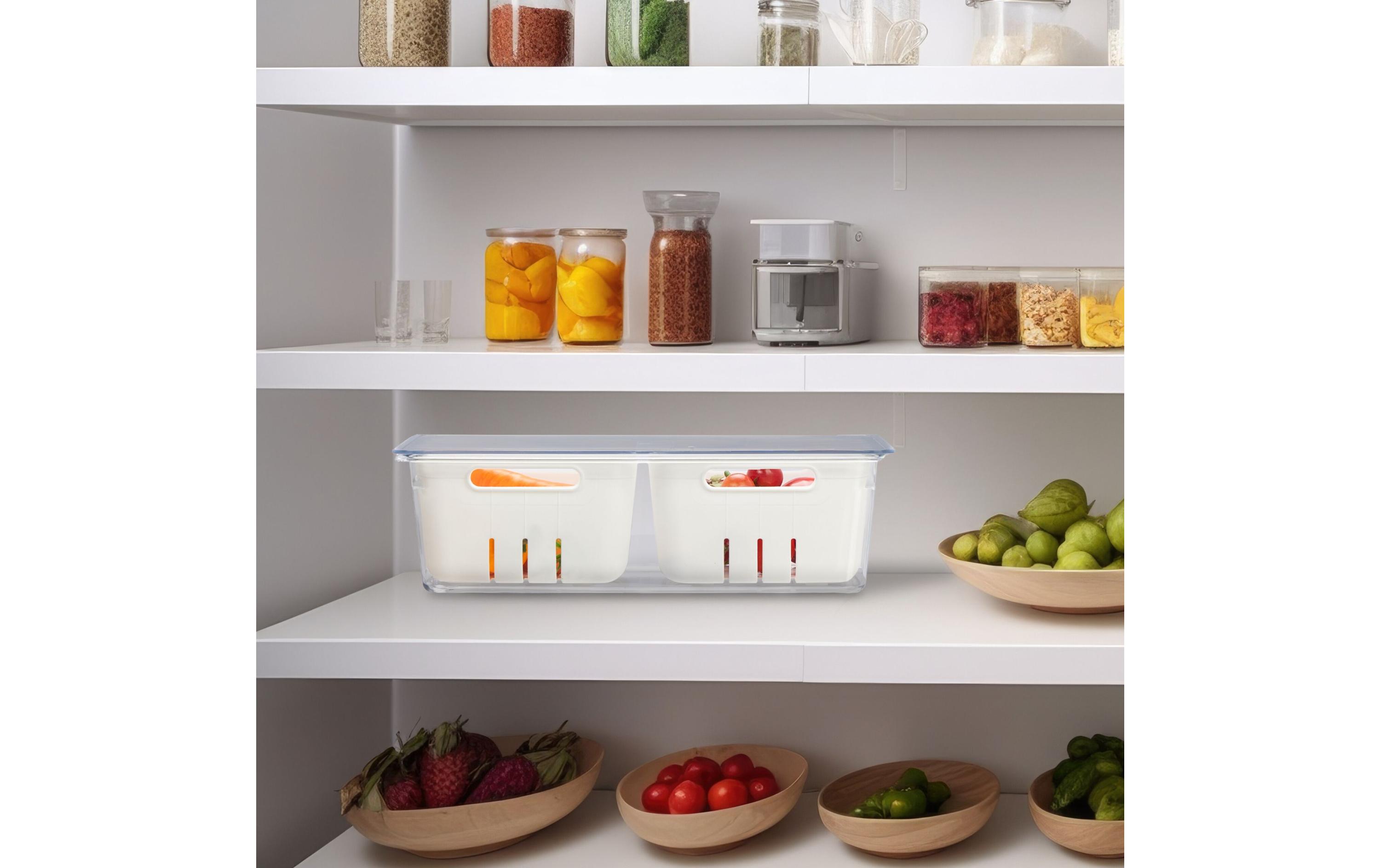 Kühlschrankorganizer 800 g, 3 Stück, Transparent/WeissStapelbare Obstfrischhaltebox im 3er Set