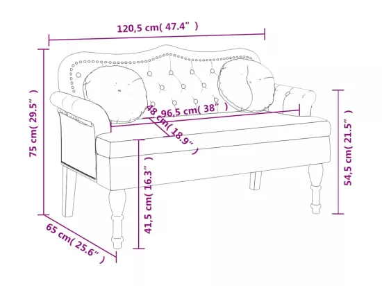 Banc avec coussins noir 120,5x65x75 cm velours