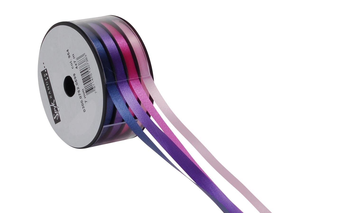 Geschenkband Kombispule 4 x 7 mm x 7 m, Pink/ViolettKräuselband für Geschenke