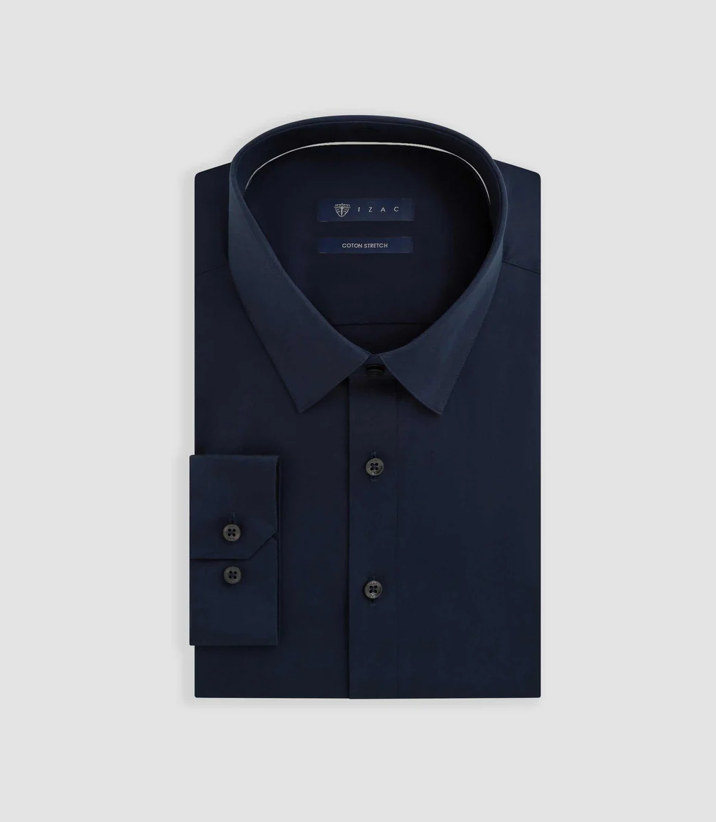 Chemise slim en popeline stretch marine