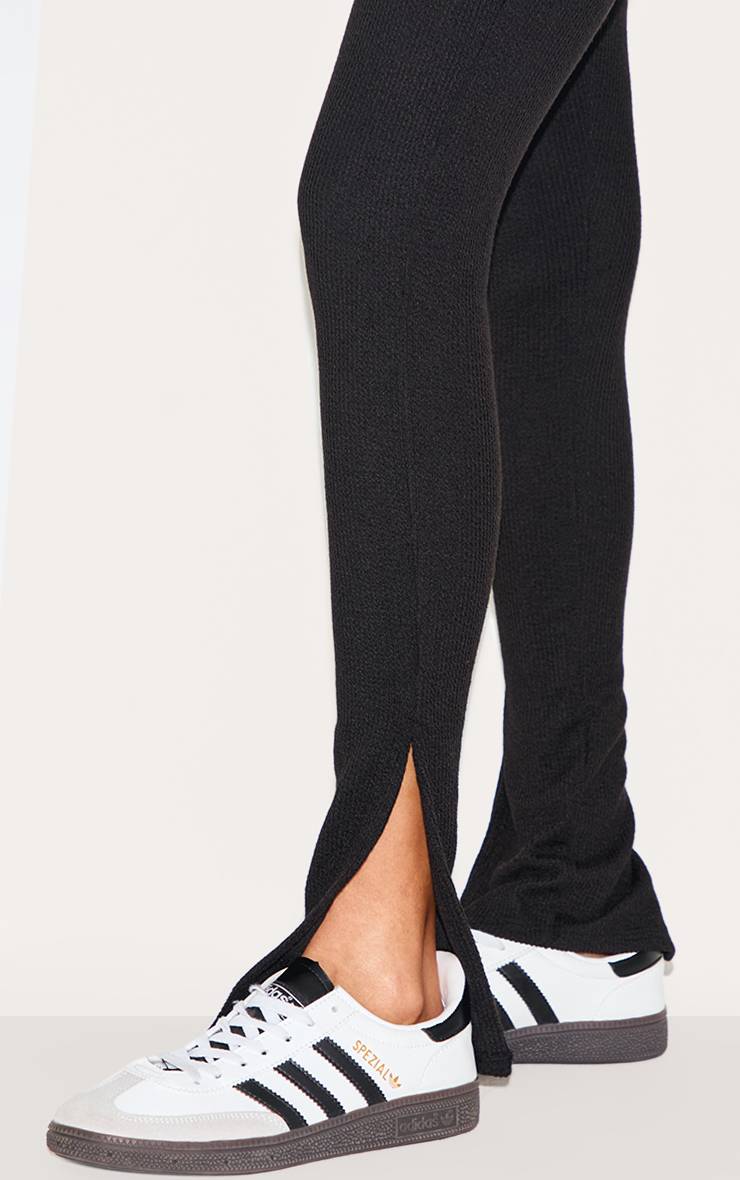 Noir Legging Côtelé Texturé À Ourlets Fendus