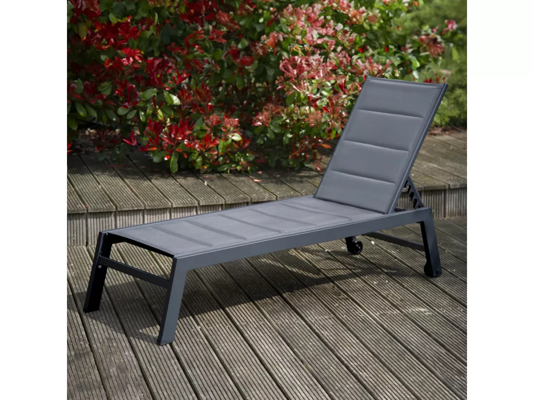 Bain de soleil BARBADOS en textilène gris - aluminium gris anthracite - HAPPY GARDEN