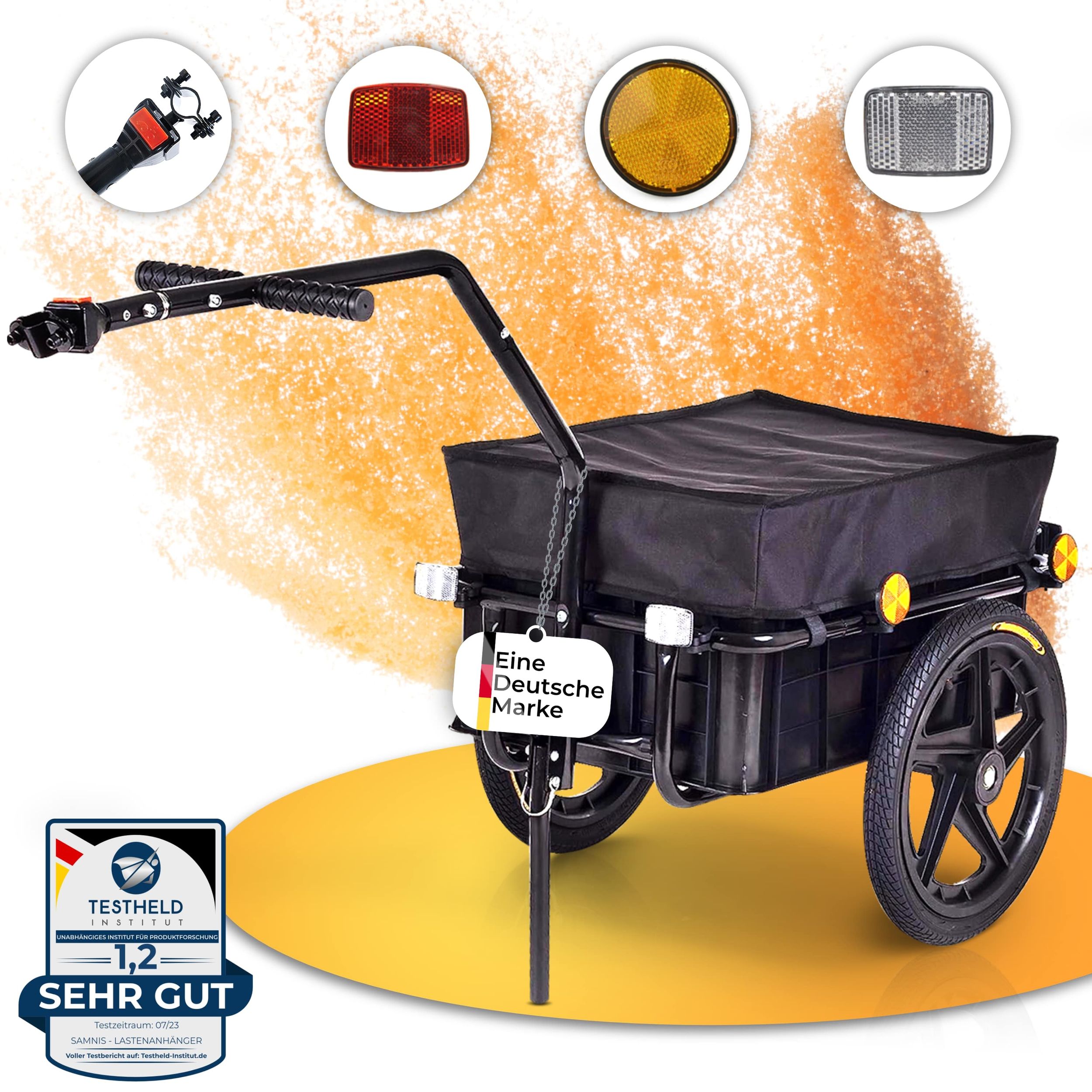SAMAX Lastenanhänger / Fahrradanhänger für 60 Kg / 70 Liter in Schwarz