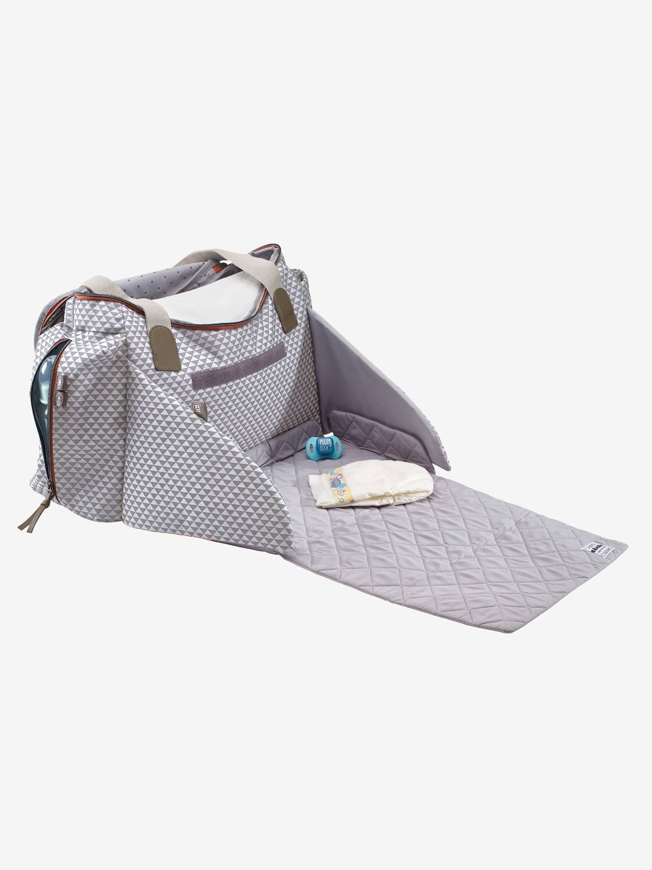 Bolsa de maternidade Sydney II BEABA, cinza claro com estampa.
