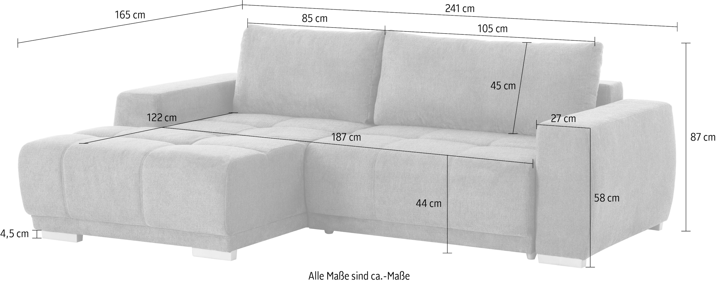 INOSIGN Ecksofa »Bolero L-Form« wahlweise mit Bettfunktion & Bettkasten