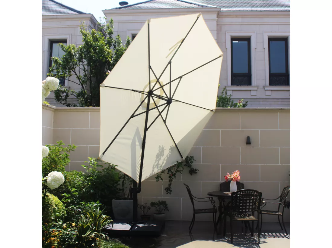 Parasol déporté carré de 3x3m rotatif à 360° écru PALATINO