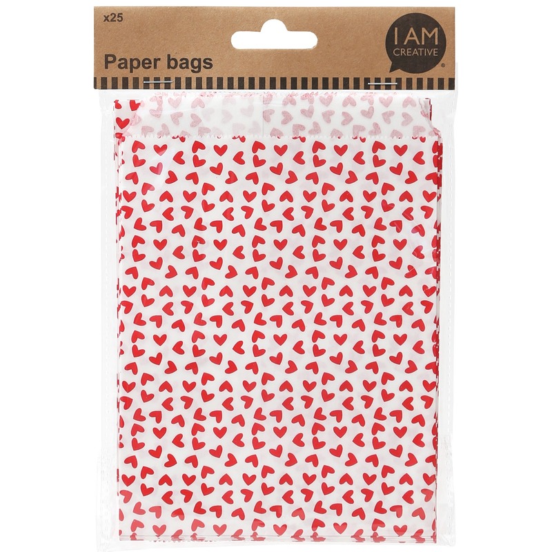 I AM CREATIVE Papiertüten Herzen, weiss/rot, 13 x 17 cm, 25 Stück