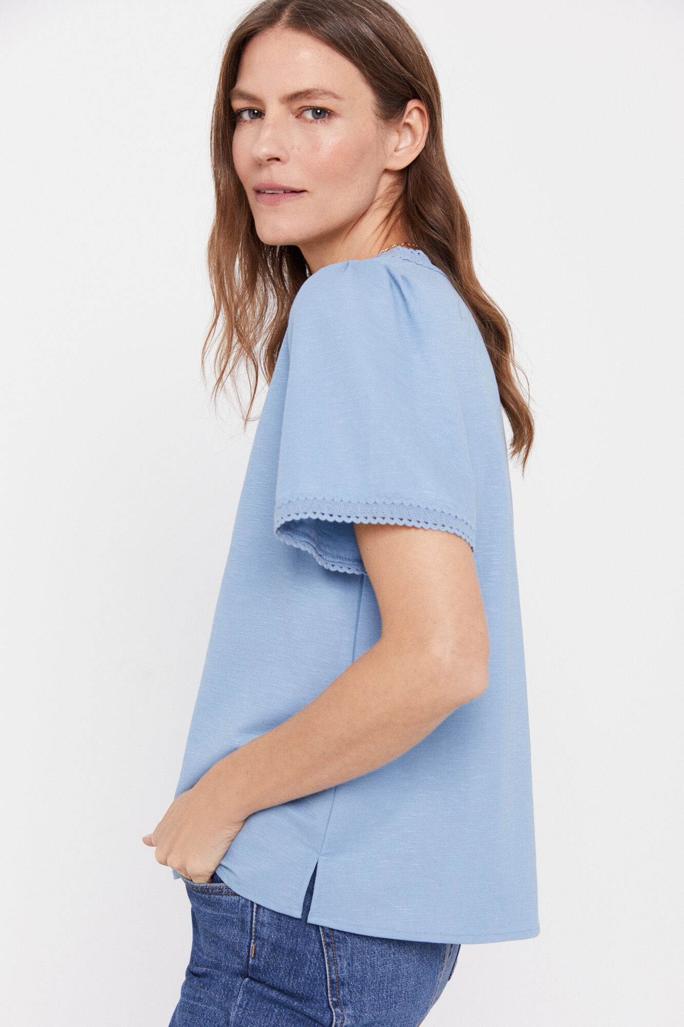 Blusa confortável de bico fino - Azul