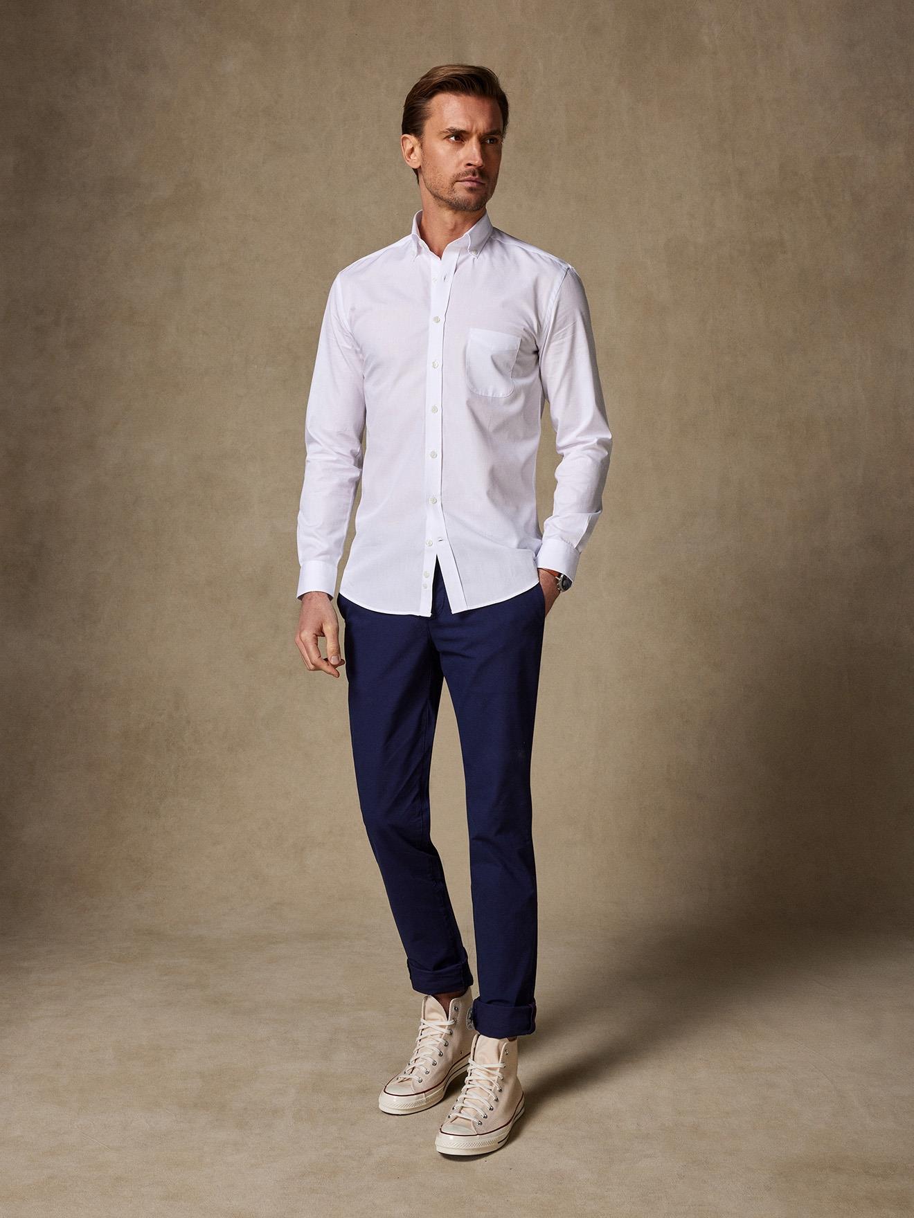 Chemise en popeline blanche - Col Boutonné