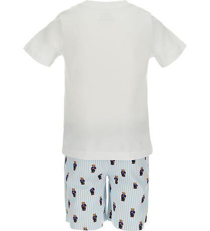 Polo Ralph Lauren Schlafanzug - Weiß/Blau Gestreift m. Kuschelti