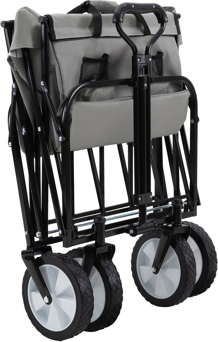 Miweba Bollerwagen MB-35, faltbar, bis 120 kg, Teleskop-Lenkstange, 360°-Räder, Tasche, Stahlrahmen (Grau)