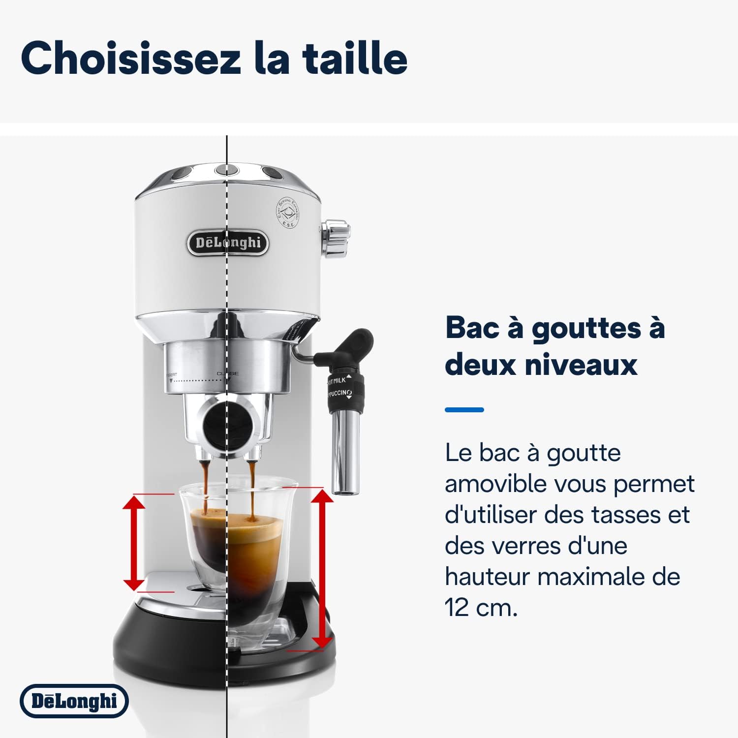De'Longhi Dedica Style EC685.W, Machine à Café à Pompe en Acier Inoxydable Pour Café Moulu ou Dosettes, Machine à Espresso et Cappuccino, Réservoir de 1,3L, Système Anti-goutte, Blanc