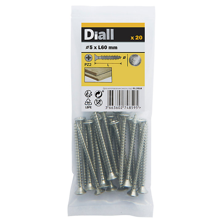 Vis à bois en acier inoxydable A2 pozidriv 5x60 mm - 20 pièces