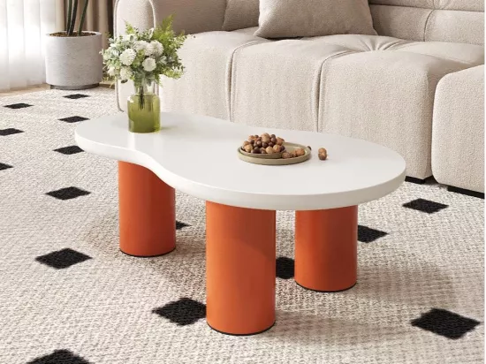 Table basse - plateau en forme Nuage - MDF + PVC - Orange & Blanc