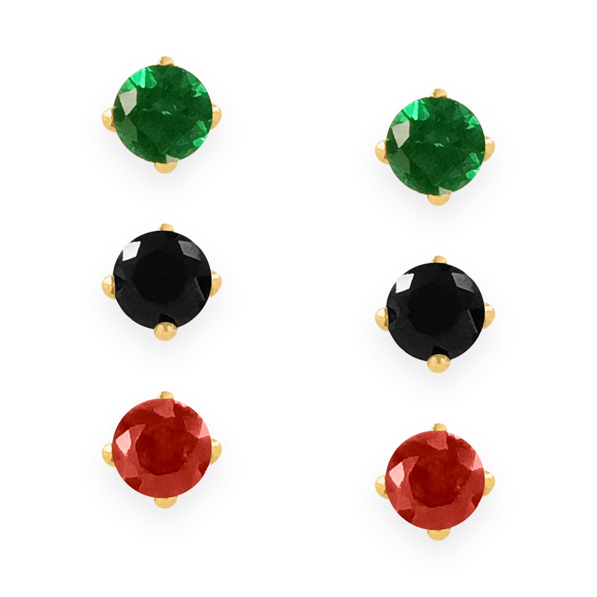 Set de 3 paires de boucles d'oreilles en acier doré avec oxyde de zirconium