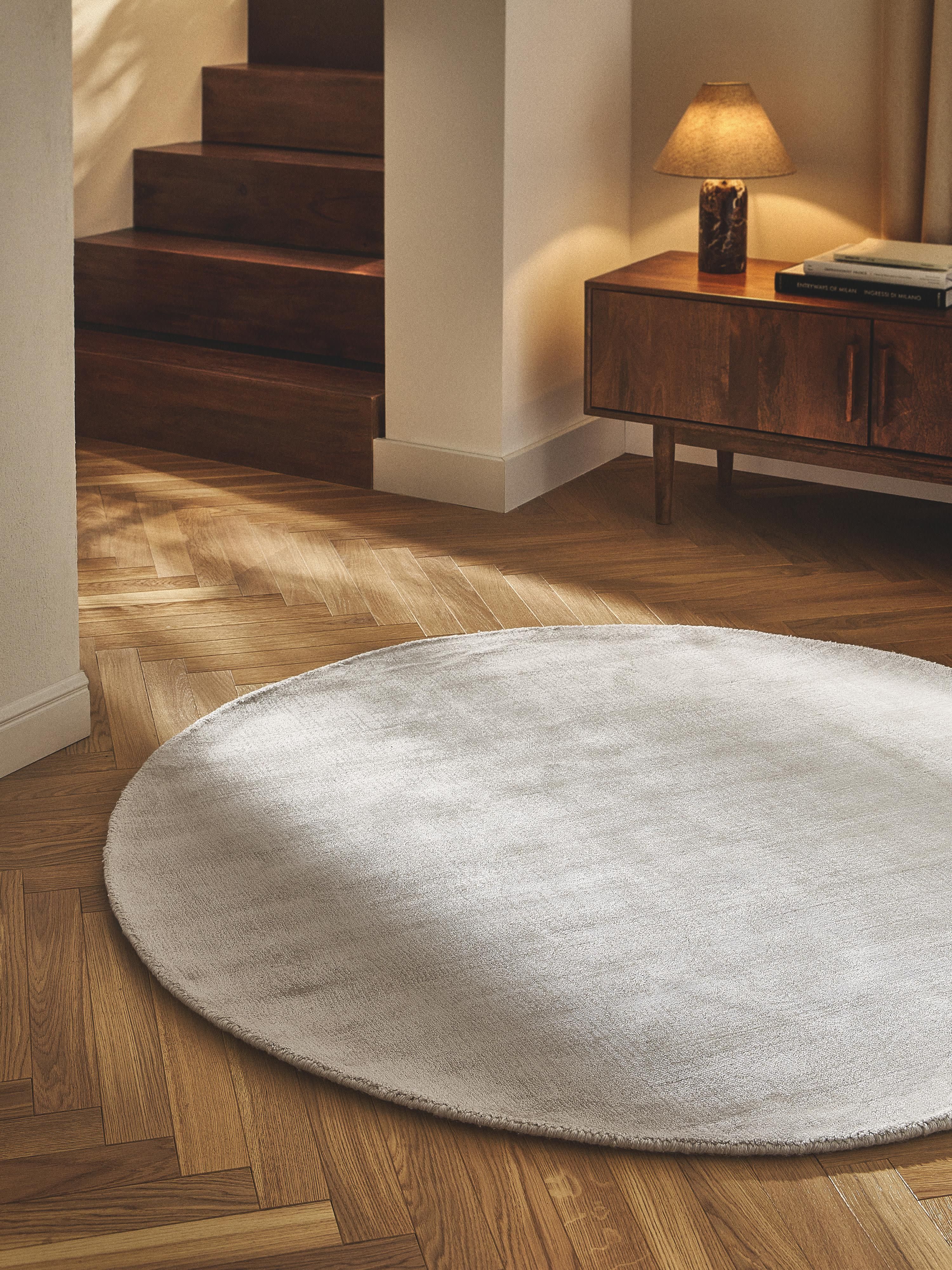 Rond viscose vloerkleed Jane, handgeweven