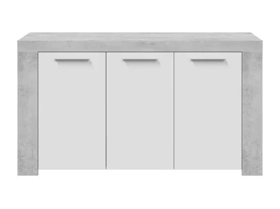 Buffet avec 3 portes coloris Blanc Artik / Ciment en mélamine - Dim: 80 x 144 x 42 cm
