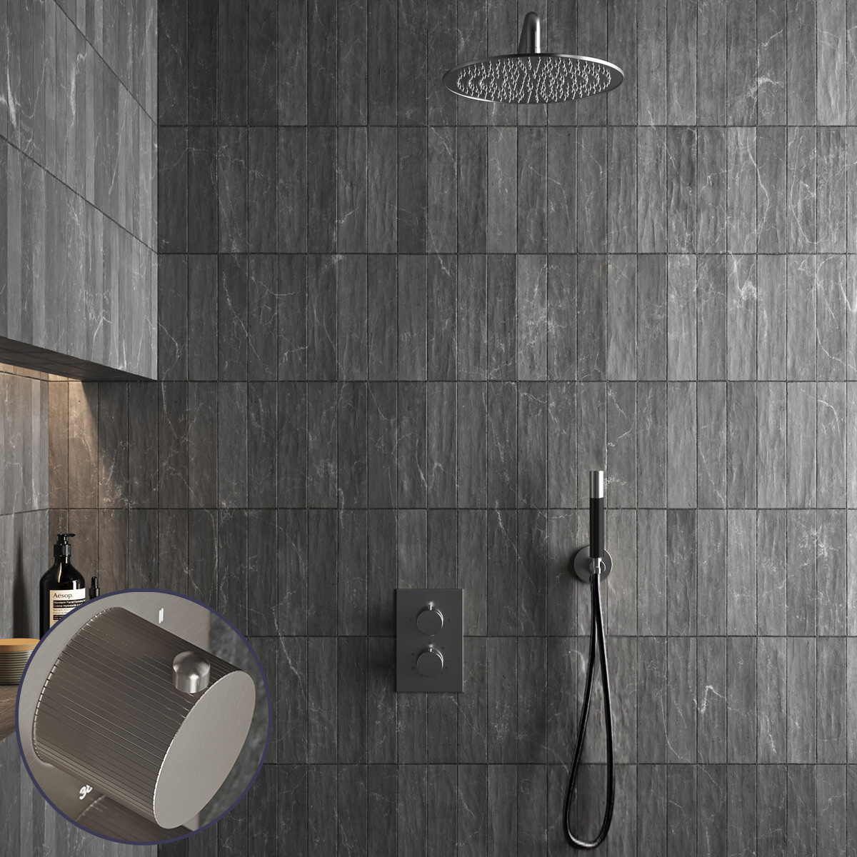 Saniclear Exclusive Stripes Pro inbouw regendouche met 30cm hoofddouche en muurarm RVS