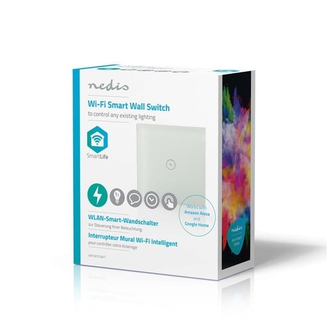 Nedis SmartLife Vægkontakt | Wi-Fi | Enkelt | Vægbeslag | 1000 W | Android™ / IOS | Glas | Hvid