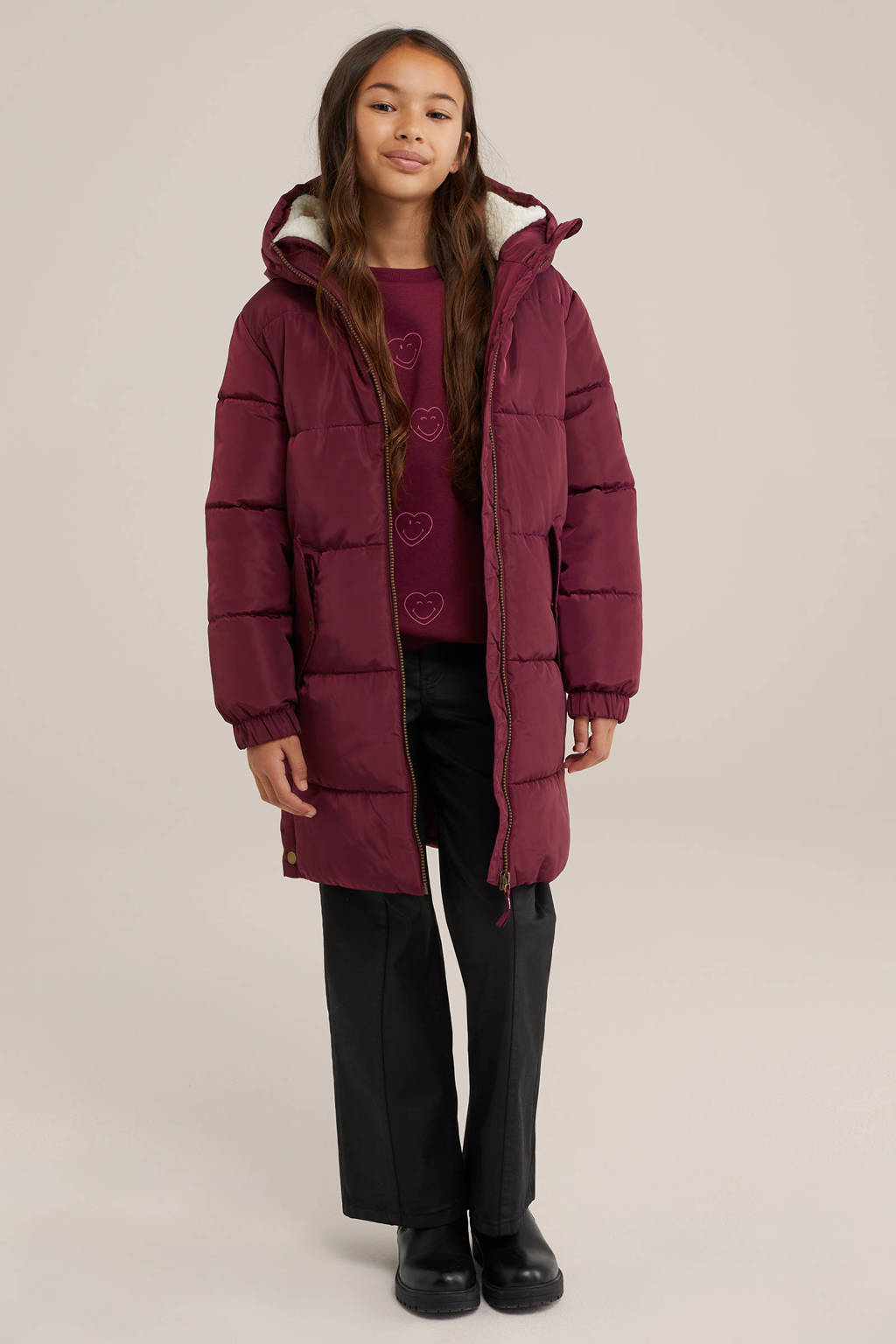 WE Fashion gewatteerde winterjas donkerrood