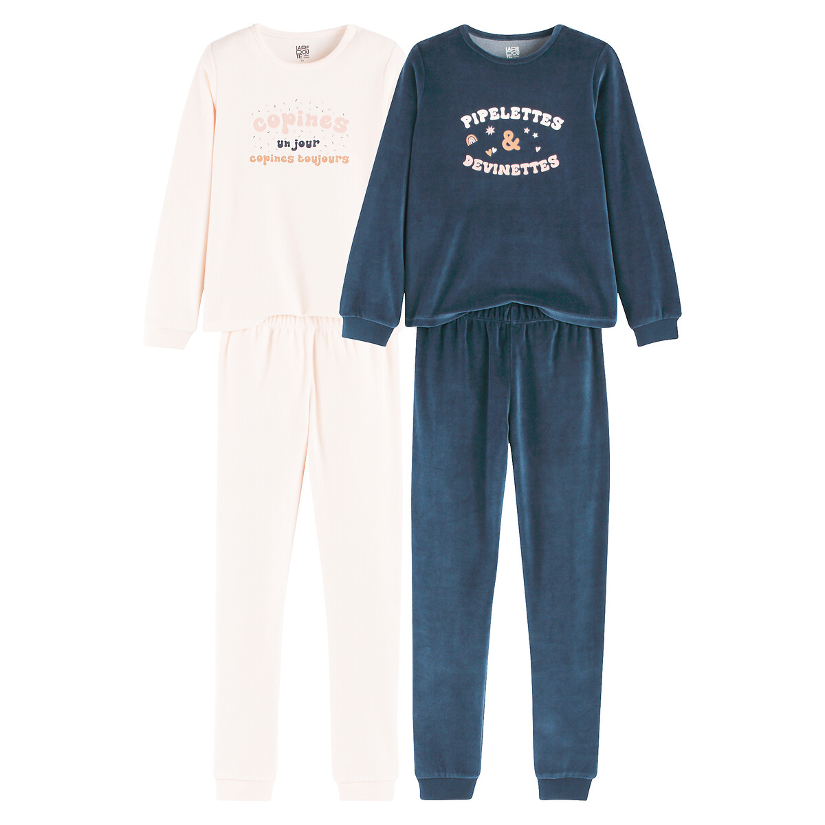 COLEÇÃO LA REDOUTE<br>Conjunto de 2 pijamas de veludo com texto