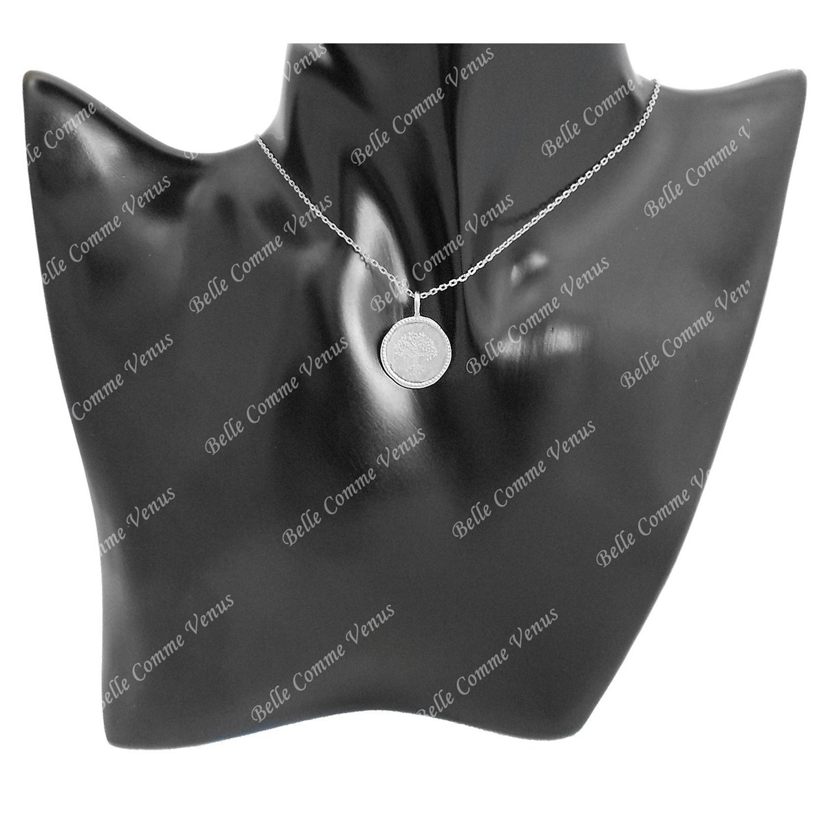 Collier pendentif arbre de vie médaille ronde Argent 925 Rhodié