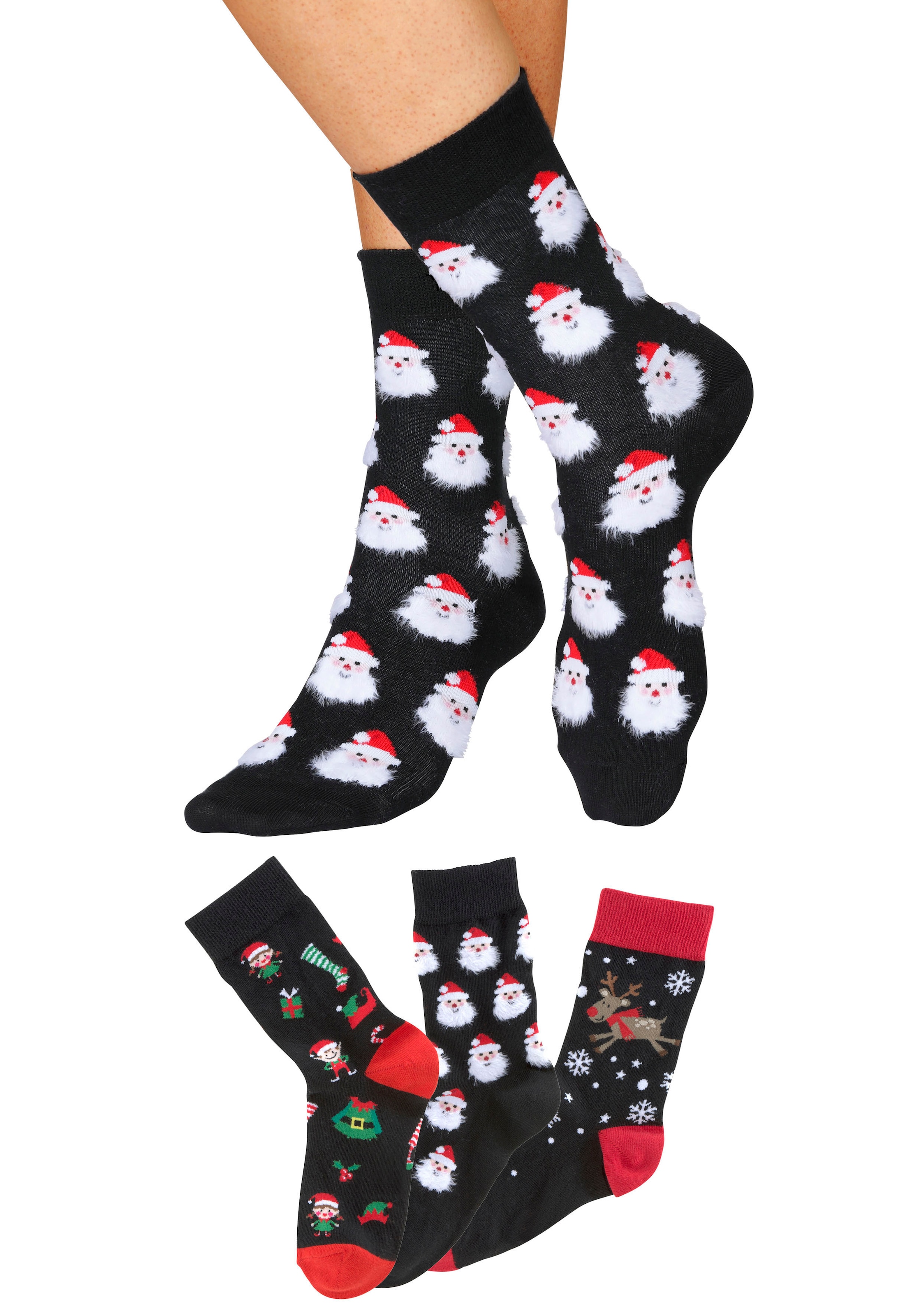 H.I.S Socken Packung, 3 Stk. tlg. mit lustigen Weihnachtsmotiven